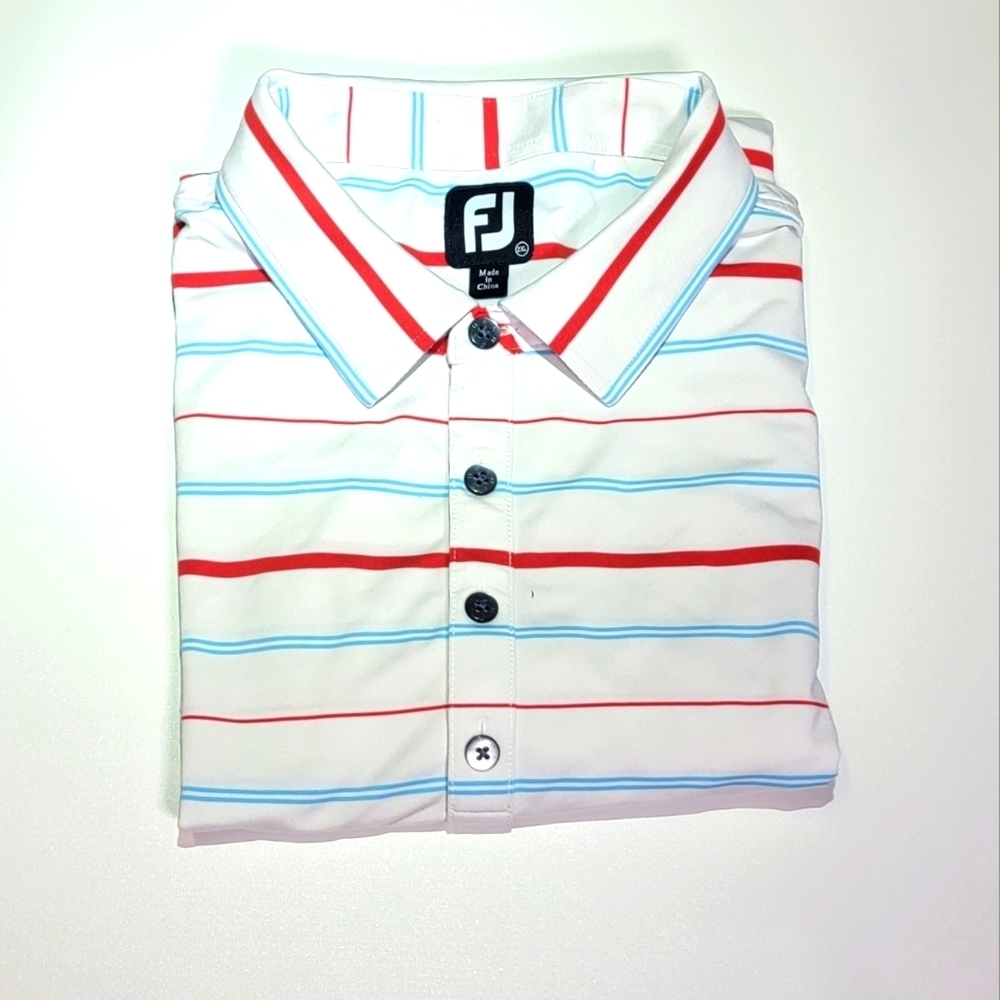 COPY - FootJoy Golf | White w/Red and Lt. Blue thin stripes | 2XL
